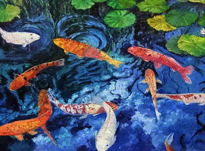 Painting by Roman Czerwinski: Koi Pond