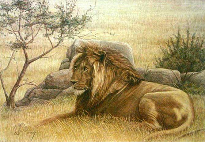 Painting by Dennis Curry: Golden Lion