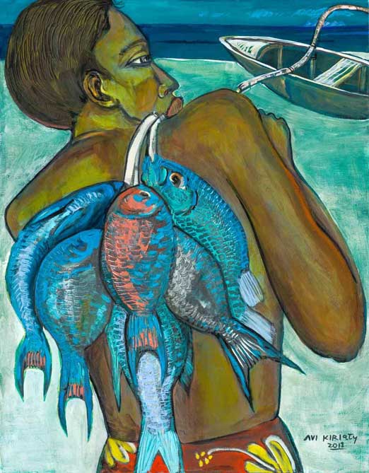 Painting by Avi Kiriaty: Kanaka Fish Back